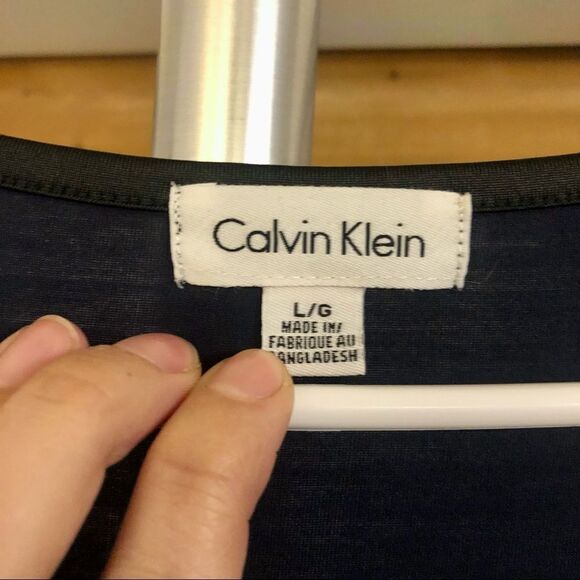 Calvin KLEIN Animal Print Transparent Mesh Shoulders Lonf Sleeve in Blue /  Sz L - Picture 5 of 6